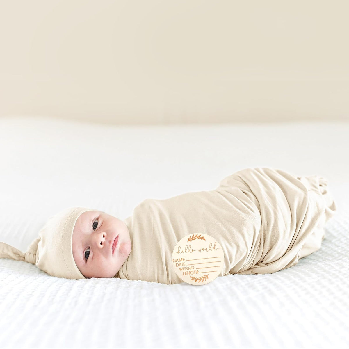 Newborn Swaddle Blanket & Beanie Set, Baby Receiving Blanket