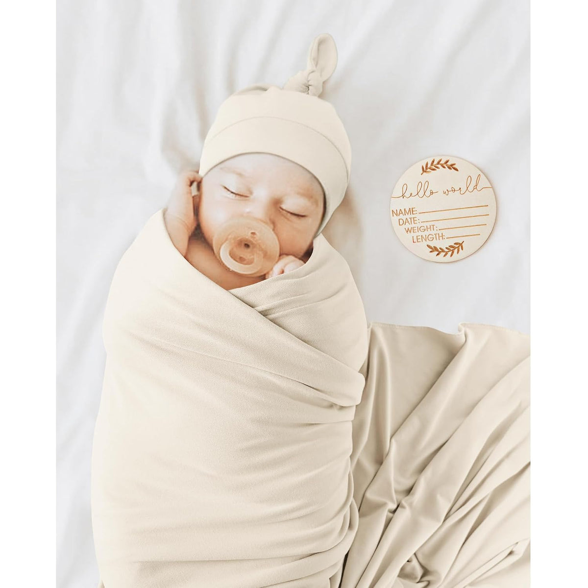 Newborn Swaddle Blanket & Beanie Set, Baby Receiving Blanket