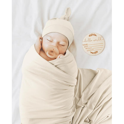 Newborn Swaddle Blanket & Beanie Set, Baby Receiving Blanket