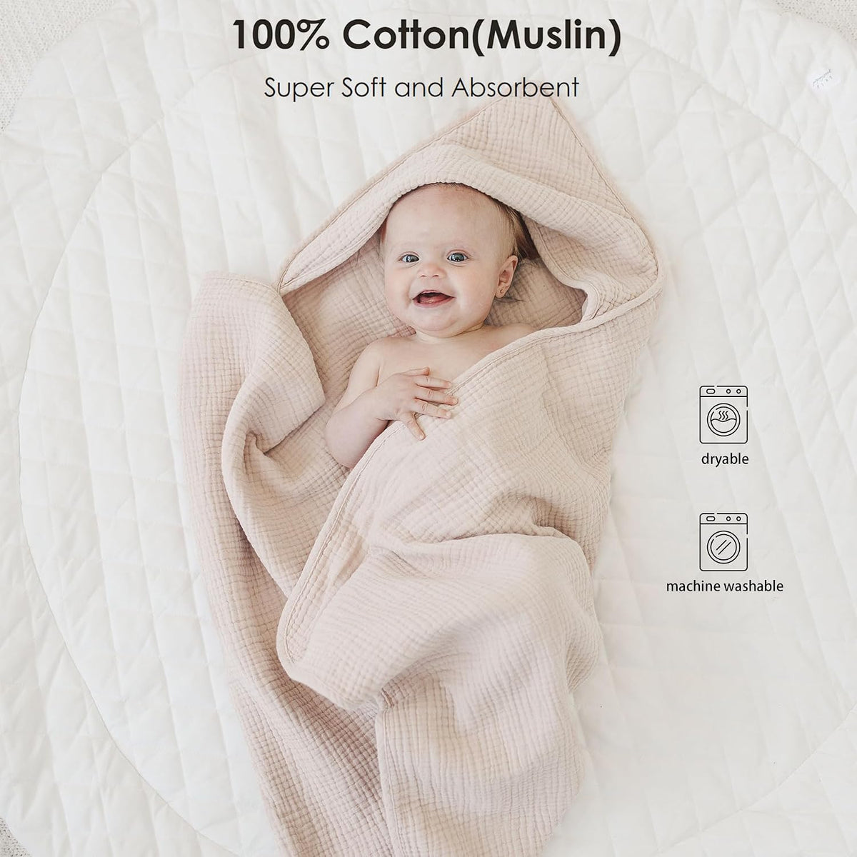 Muslin Baby Girls Hooded Towels 2 Pack, 32 x 32 in Bath Towels