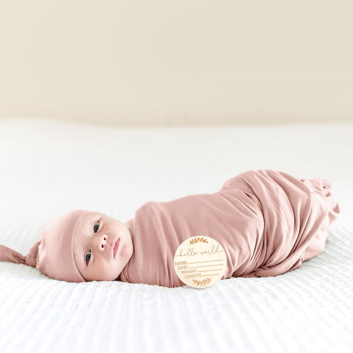 Newborn Swaddle Blanket & Beanie Set, Baby Receiving Blanket