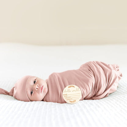 Newborn Swaddle Blanket & Beanie Set, Baby Receiving Blanket