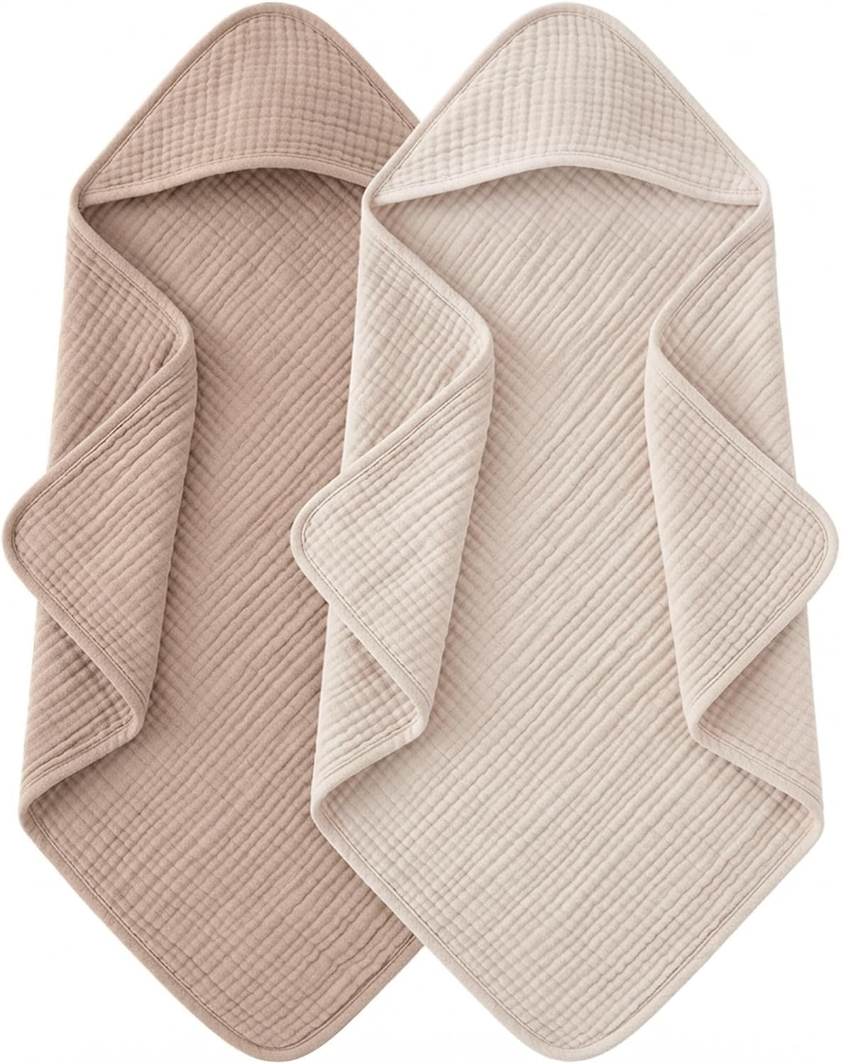 MairMore Muslin Baby Girls Hooded Towels 2 Pack, 32 x 32 in Bath Towels | Extra Soft &amp; Absorbent, Newborn Essential, 100% Cotton Large Neutral Towels for Newborn, Infants, Girls and Boys (Brown)