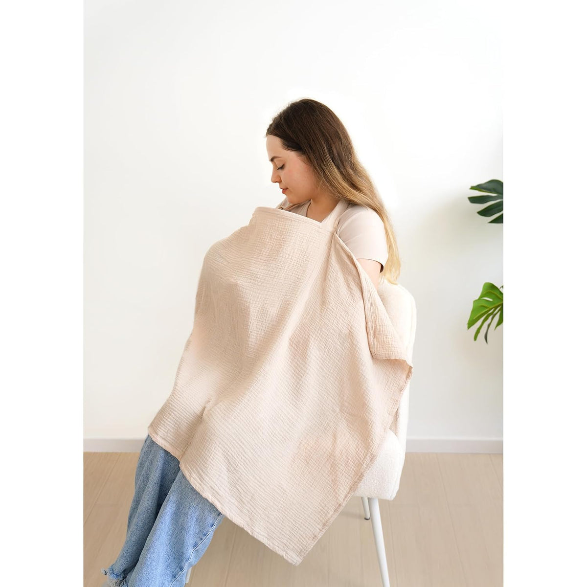 100% Muslin Cotton Nursing Cover with Arch Neckline for Women