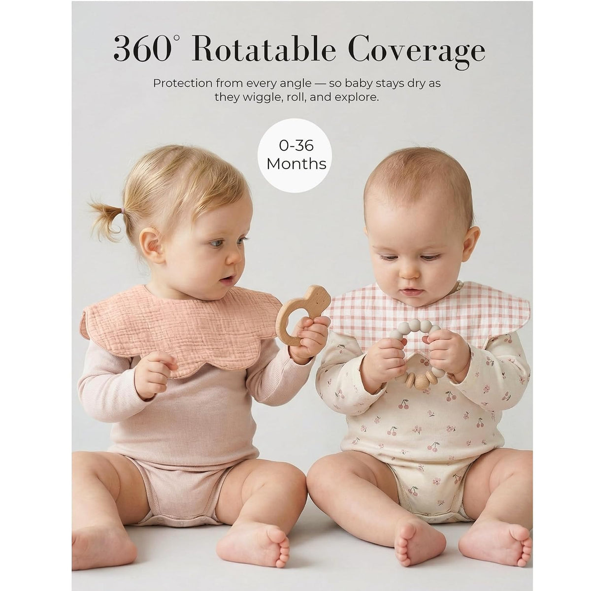 6-Pack Muslin Baby Bibs, 360° Rotate Flower-Shaped Drool Bibs