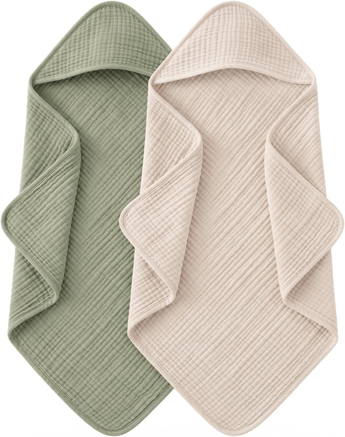 MairMore Muslin Baby Girls Hooded Towels 2 Pack, 32 x 32 in Bath Towels | Extra Soft &amp; Absorbent, Newborn Essential, 100% Cotton Large Neutral Towels for Newborn, Infants, Girls and Boys