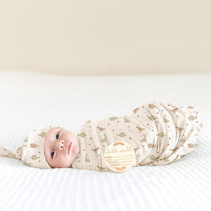 Newborn Swaddle Blanket & Beanie Set, Baby Receiving Blanket
