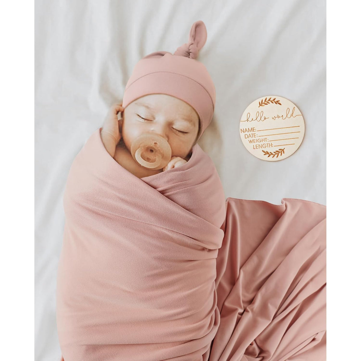 Newborn Swaddle Blanket & Beanie Set, Baby Receiving Blanket