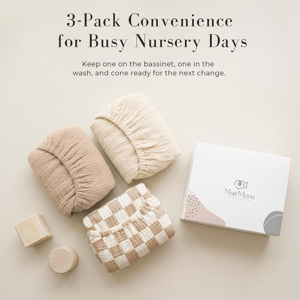 3 Pack Muslin Baby Bassinet Sheets for Bedside Sleepers