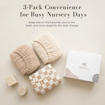 3 Pack Muslin Baby Bassinet Sheets for Bedside Sleepers