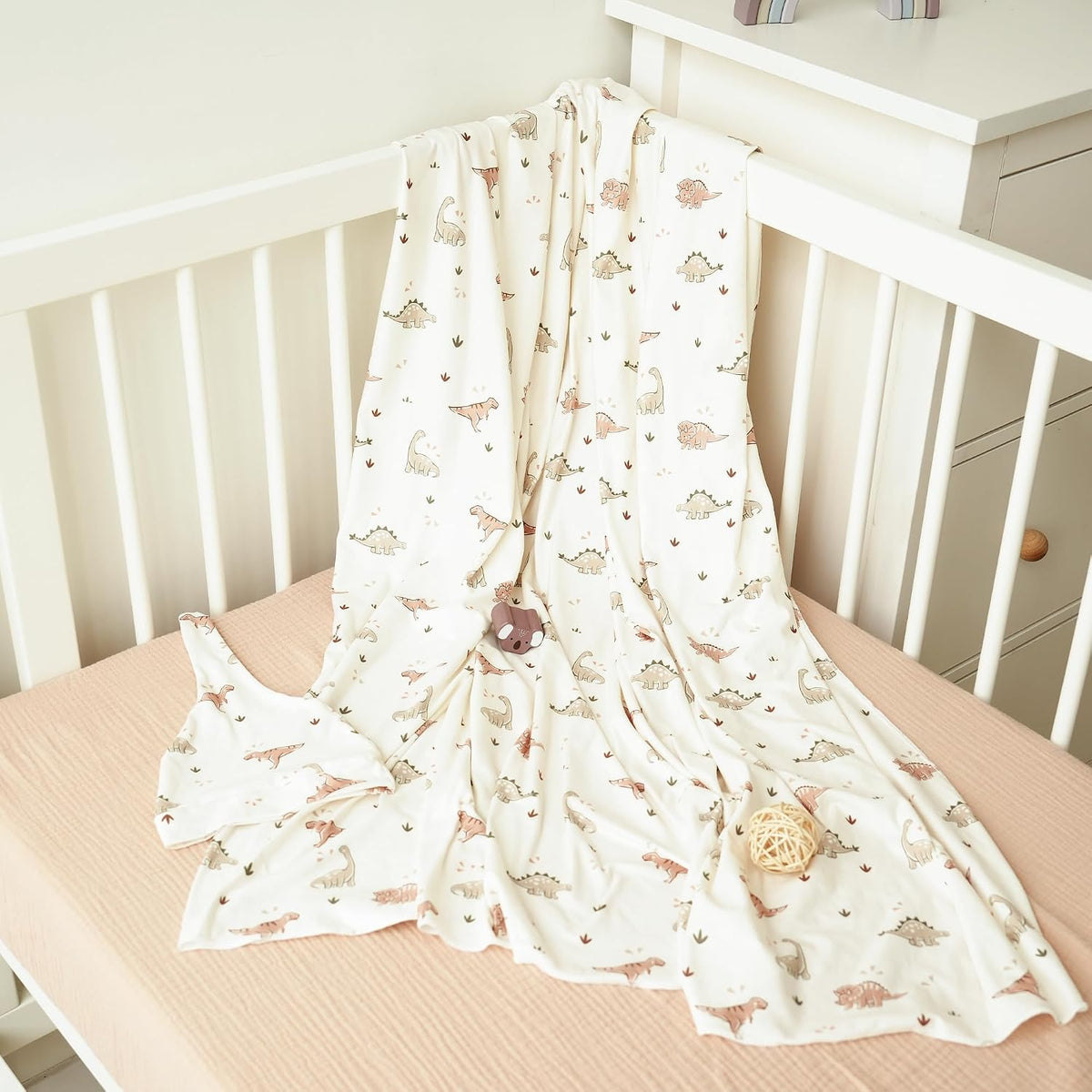 Newborn Swaddle Blanket & Beanie Set, Baby Receiving Blanket