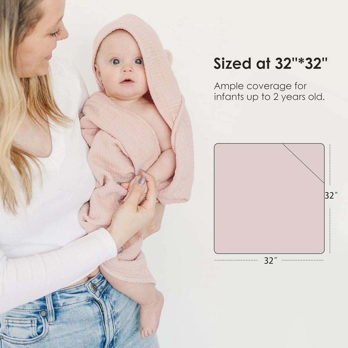 Muslin Baby Girls Hooded Towels 2 Pack, 32 x 32 in Bath Towels