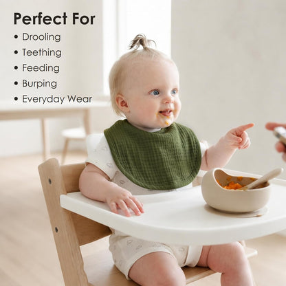 Muslin Baby Bibs, Drool Bibs for Boys and Girls, 8-Pack