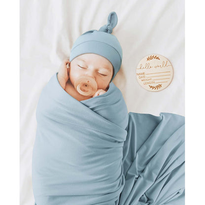 Newborn Swaddle Blanket & Beanie Set, Baby Receiving Blanket