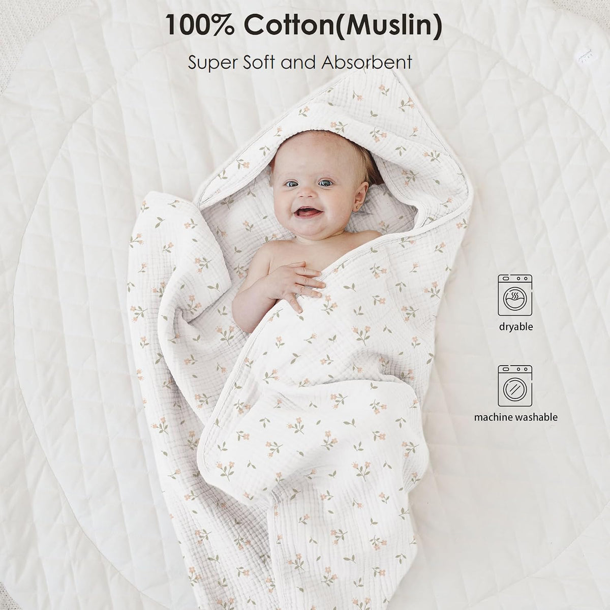 Muslin Baby Girls Hooded Towels 2 Pack, 32 x 32 in Bath Towels