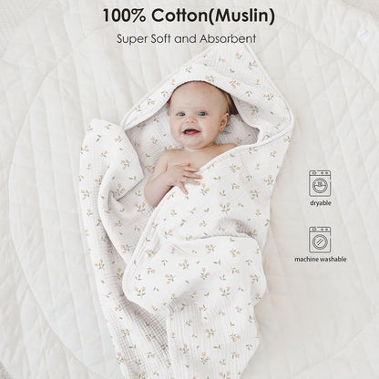 Muslin Baby Girls Hooded Towels 2 Pack, 32 x 32 in Bath Towels