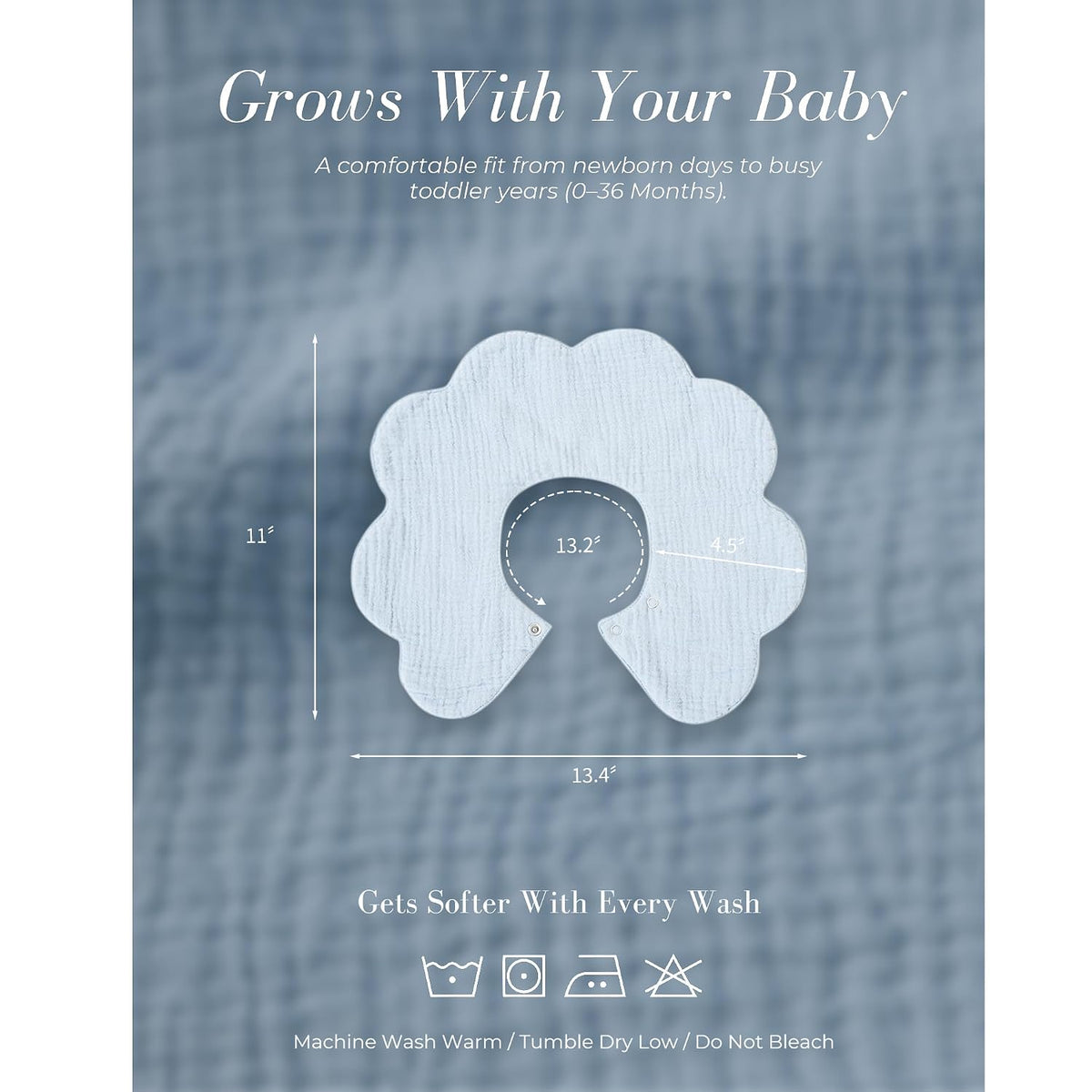 6-Pack Muslin Baby Bibs, 360° Rotate Flower-Shaped Drool Bibs