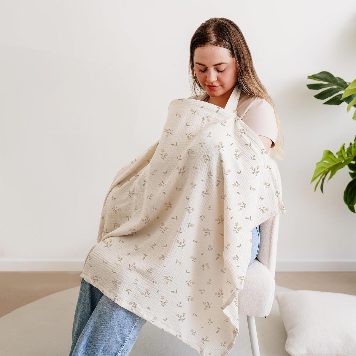 100% Muslin Cotton Nursing Cover with Arch Neckline for Women