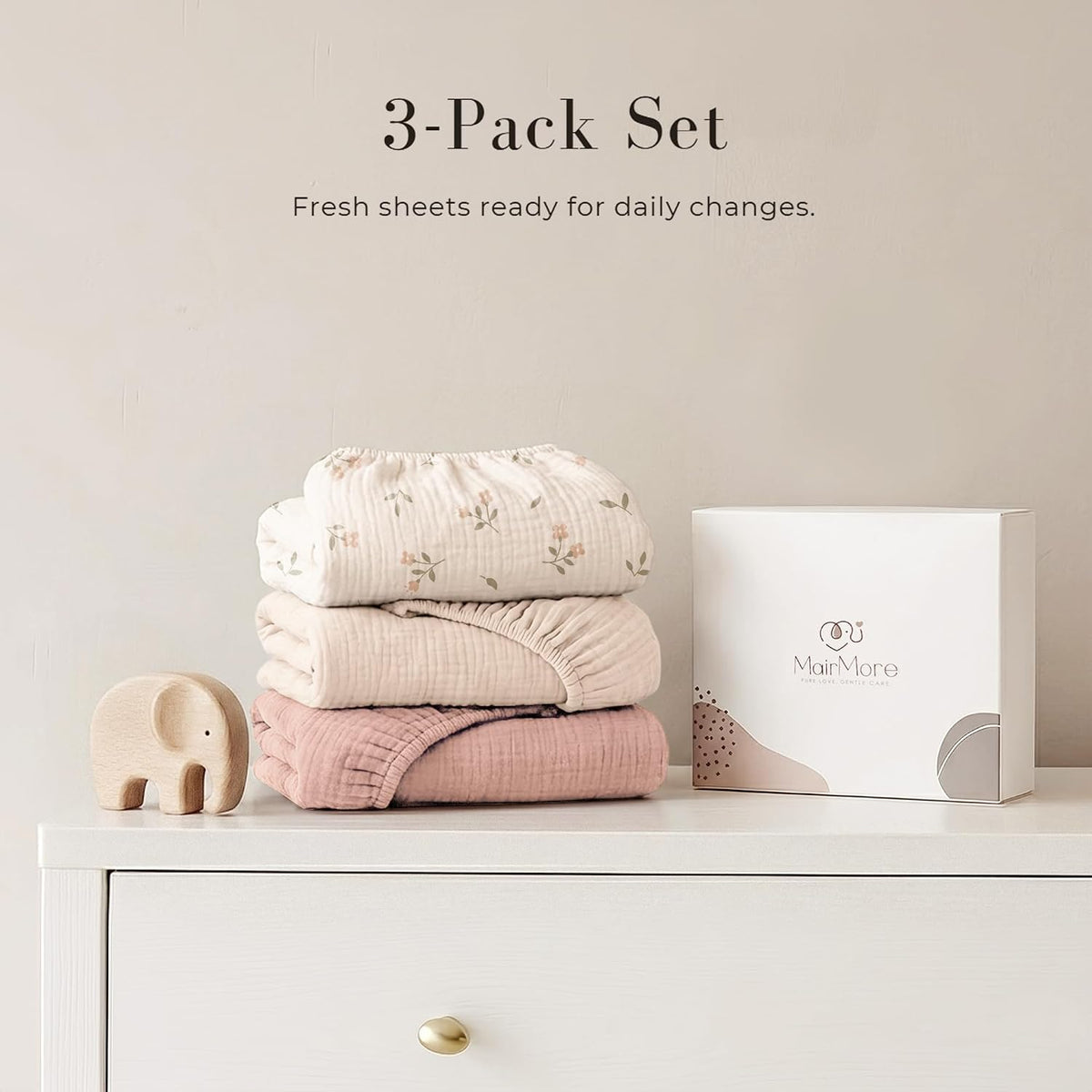 3 Pack Muslin Baby Bassinet Sheets for Bedside Sleepers