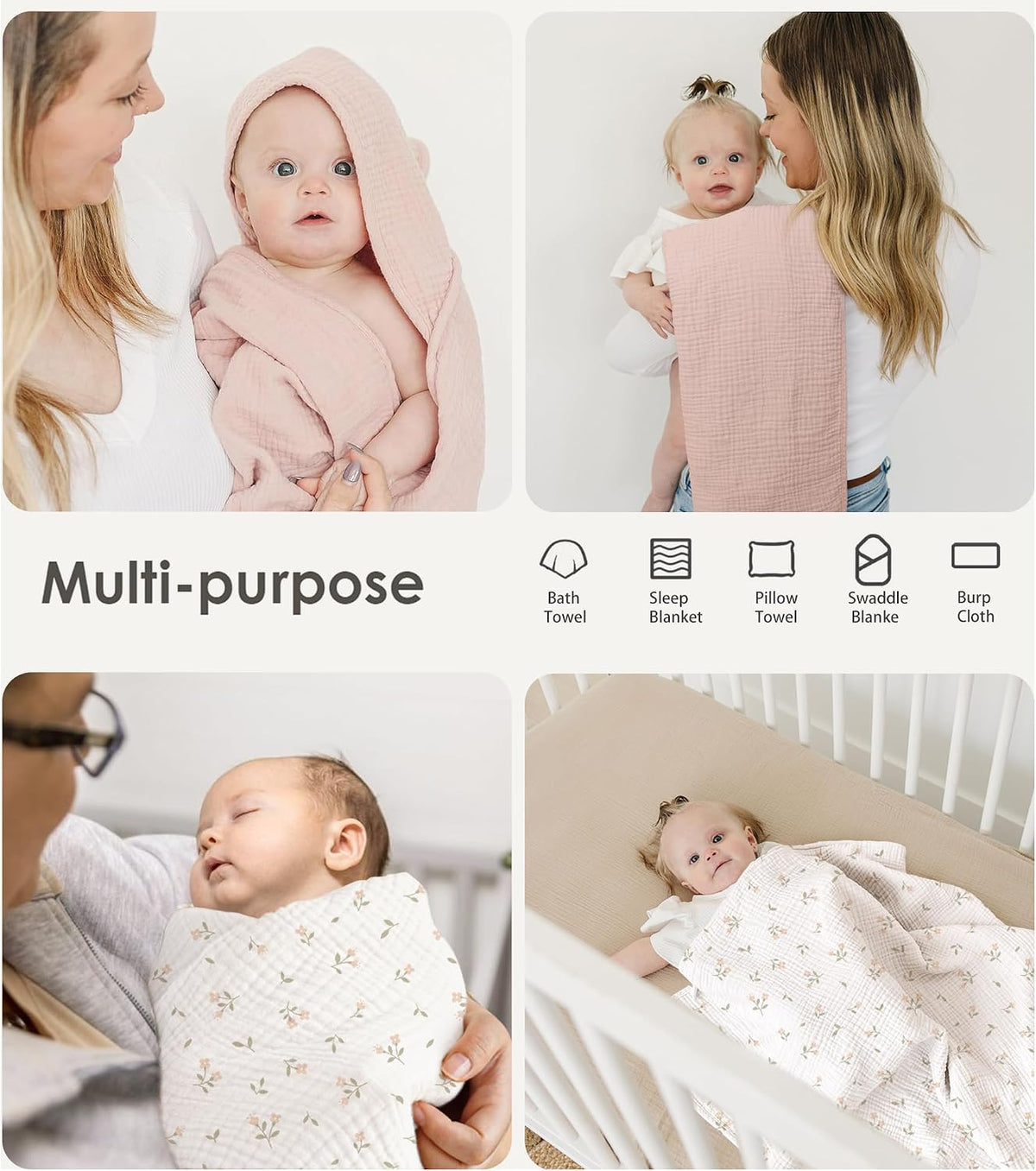 Muslin Baby Girls Hooded Towels 2 Pack, 32 x 32 in Bath Towels