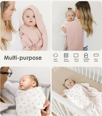 Muslin Baby Girls Hooded Towels 2 Pack, 32 x 32 in Bath Towels