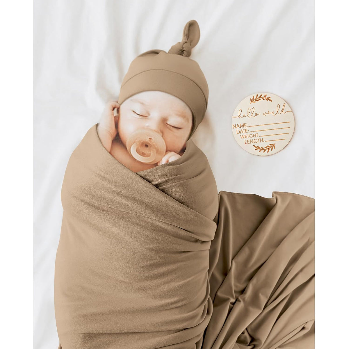 Newborn Swaddle Blanket & Beanie Set, Baby Receiving Blanket