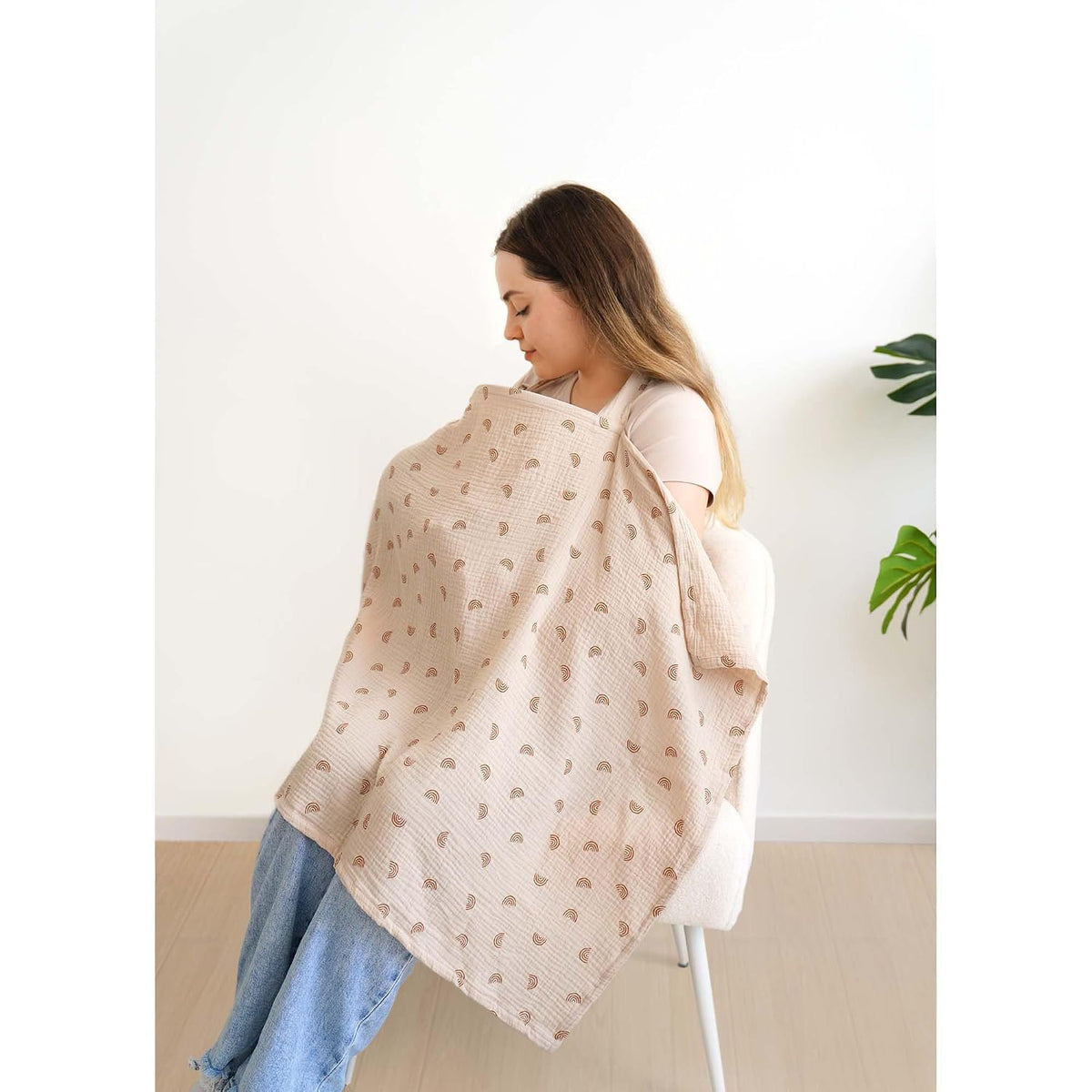 100% Muslin Cotton Nursing Cover with Arch Neckline for Women