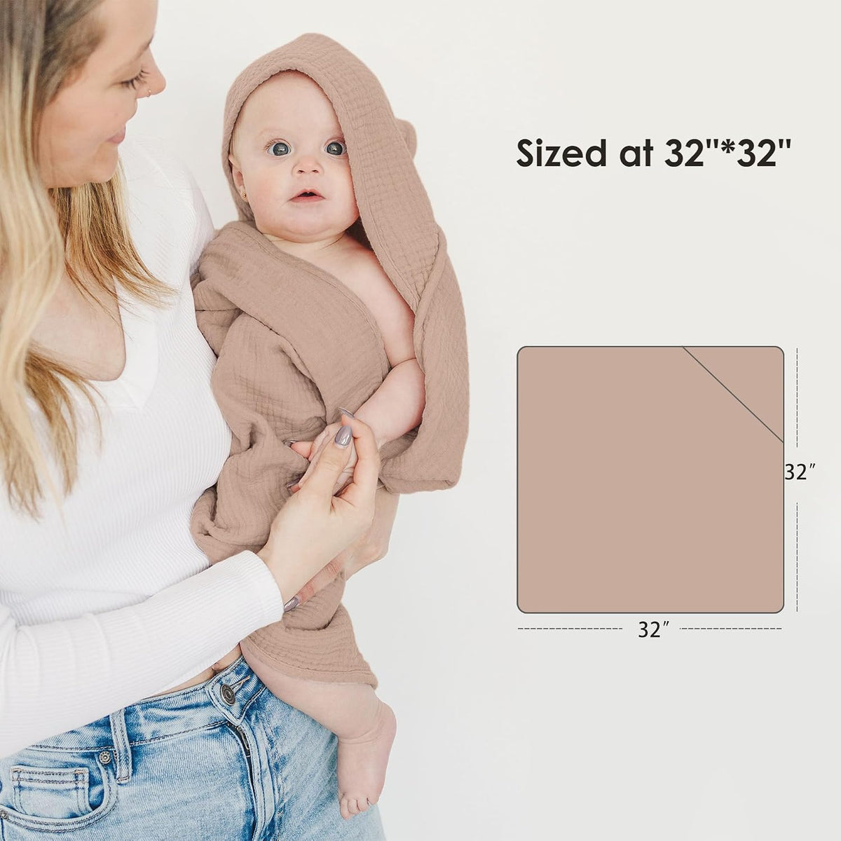 Muslin Baby Girls Hooded Towels 2 Pack, 32 x 32 in Bath Towels