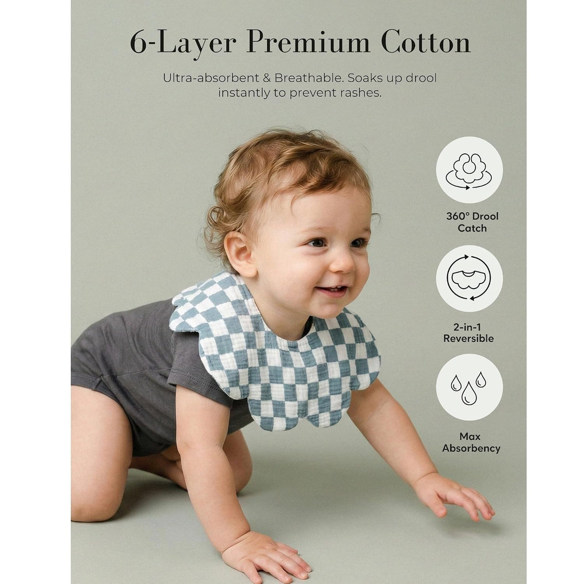 6-Pack Muslin Baby Bibs, 360° Rotate Flower-Shaped Drool Bibs