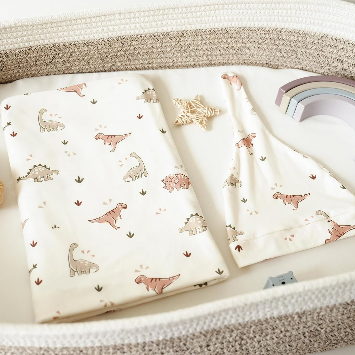 Newborn Swaddle Blanket & Beanie Set, Baby Receiving Blanket