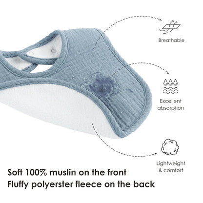 Muslin Baby Bibs, Drool Bibs for Boys and Girls, 8-Pack